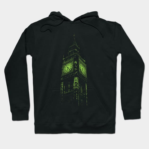 Minimalist Lime Green London Big Ben Hoodie by pelagio